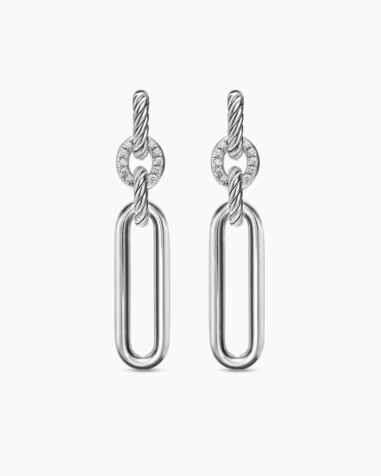 Lexington Double Link Drop Earrings in Sterling Silver with Diamonds, 54mm