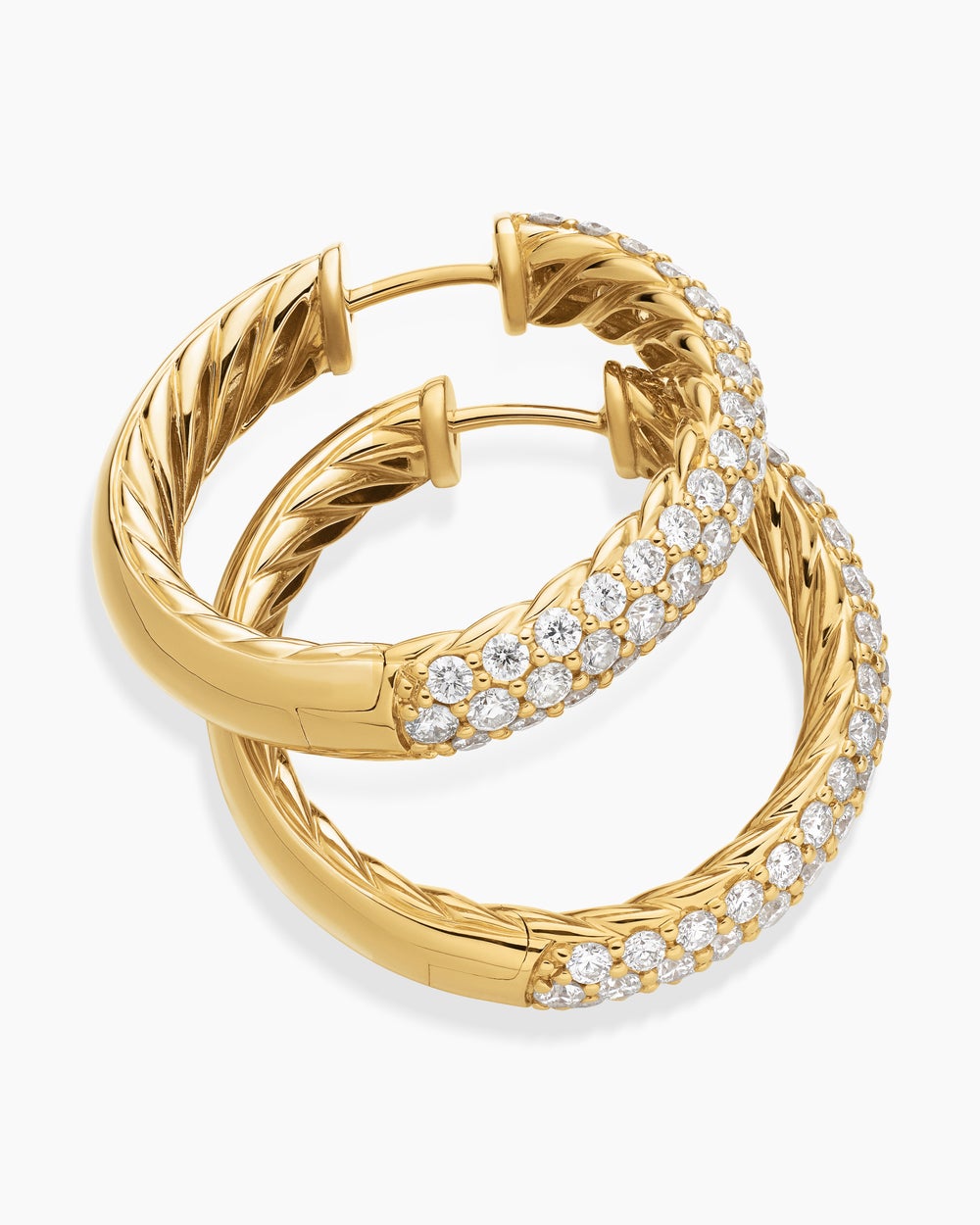 Womens DY Mercer® Hoop Earrings in 18K Yellow Gold with Diamonds, 25.4mm