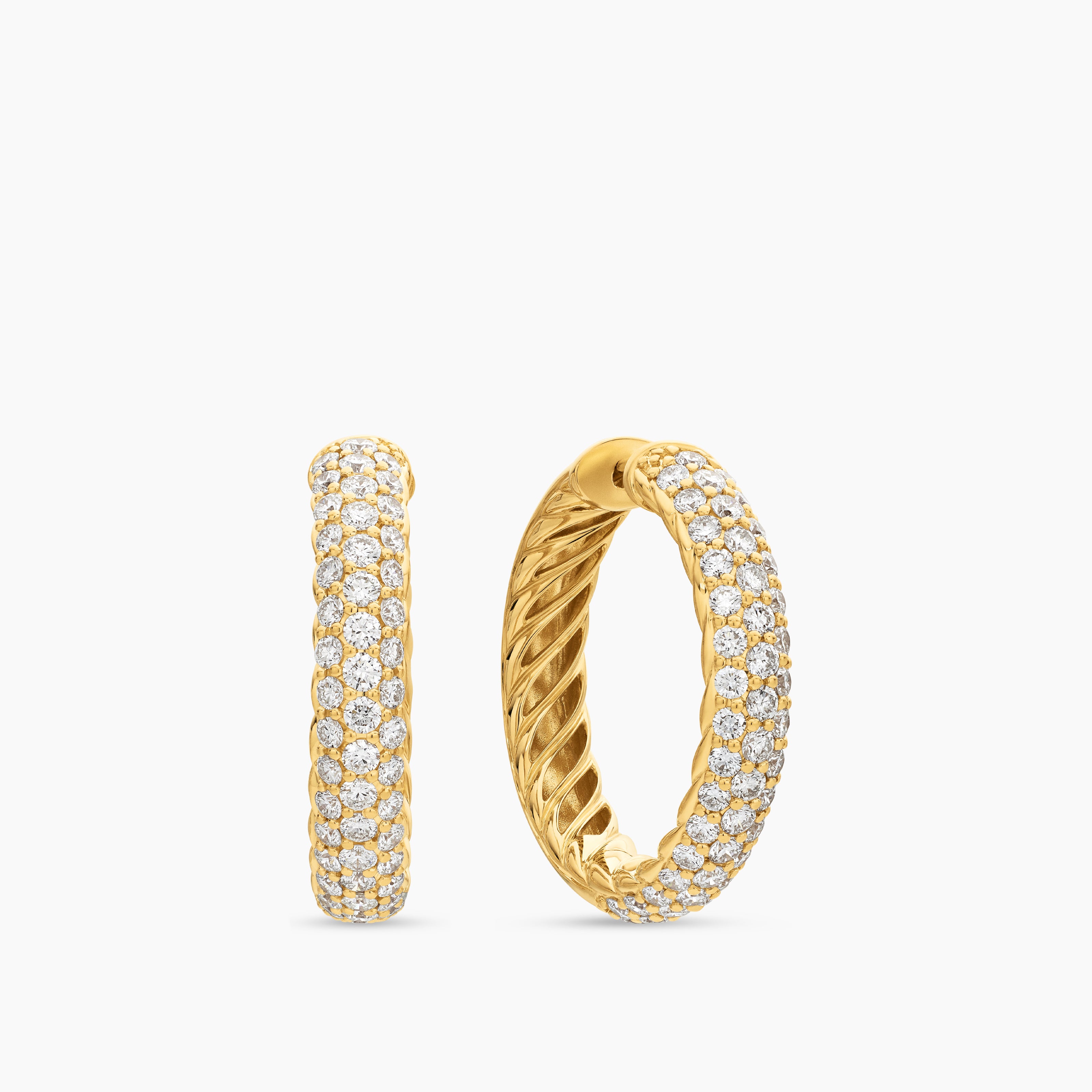 Womens DY Mercer&reg; Hoop Earrings in 18K Yellow Gold with Diamonds, 25.4mm