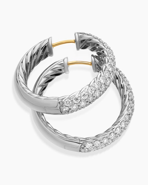 Womens DY Mercer® Hoop Earrings in Sterling Silver with Diamonds, 25.4mm