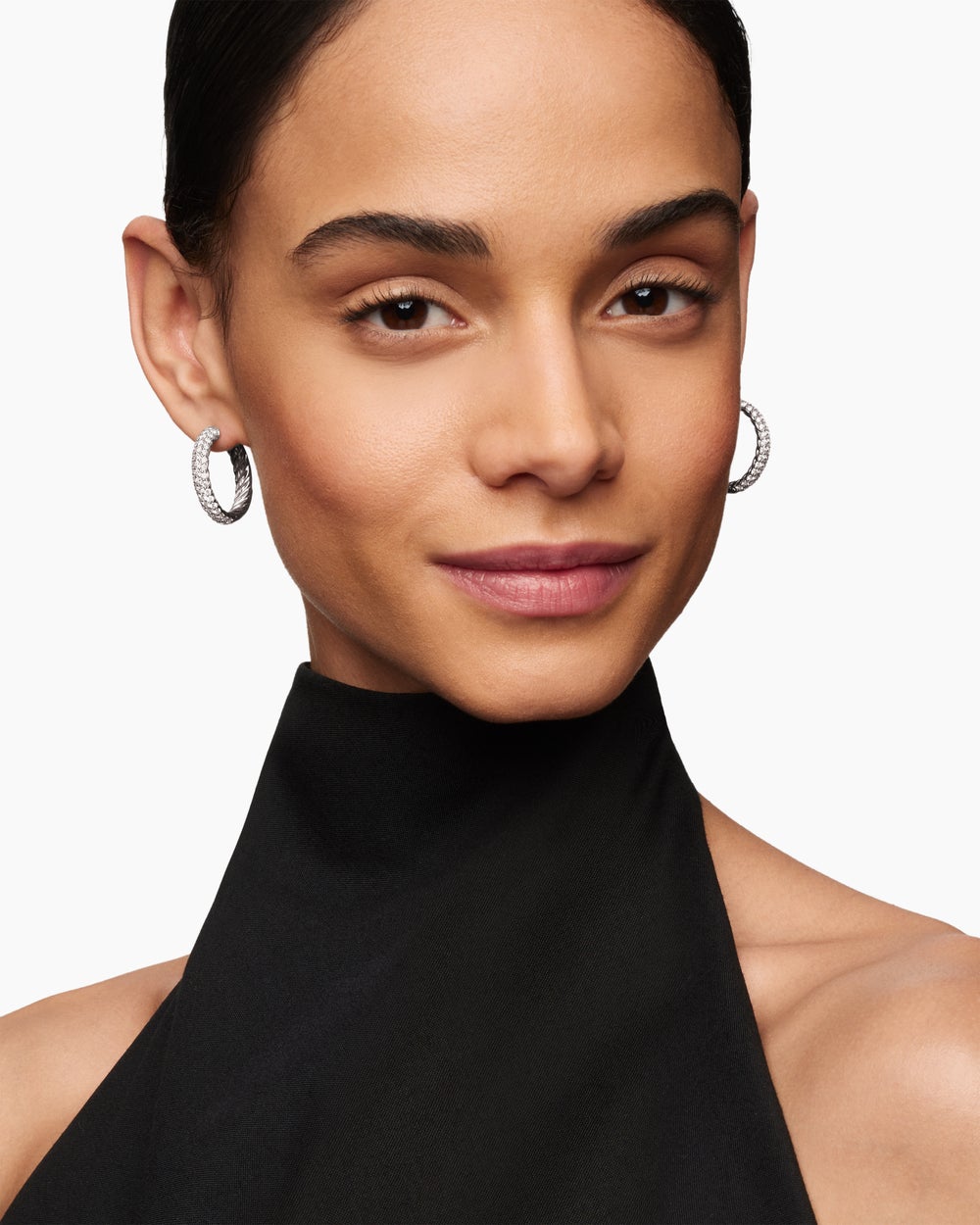 Womens DY Mercer® Hoop Earrings in Sterling Silver with Diamonds, 25.4mm