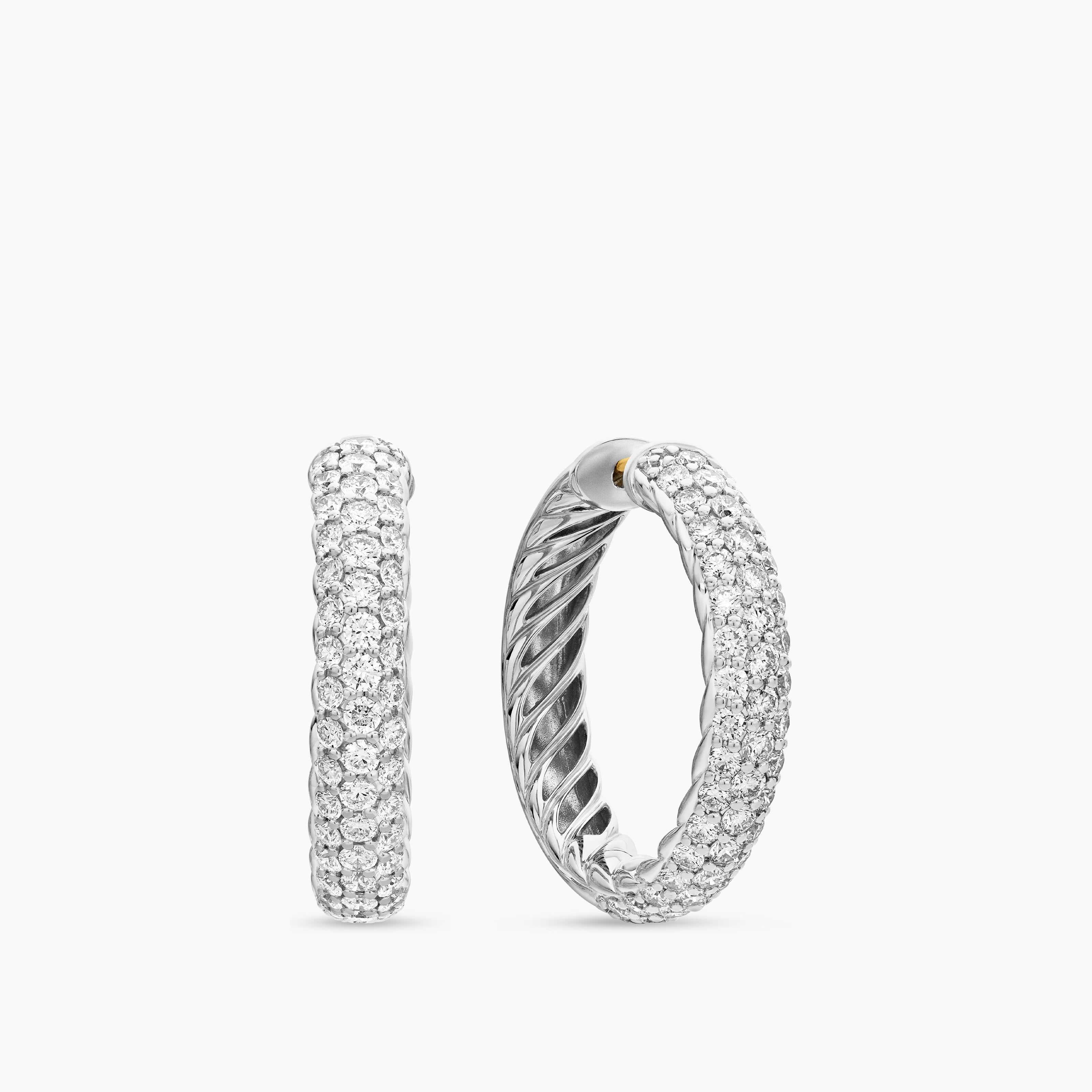 Womens DY Mercer&reg; Hoop Earrings in Sterling Silver with Diamonds, 25.4mm