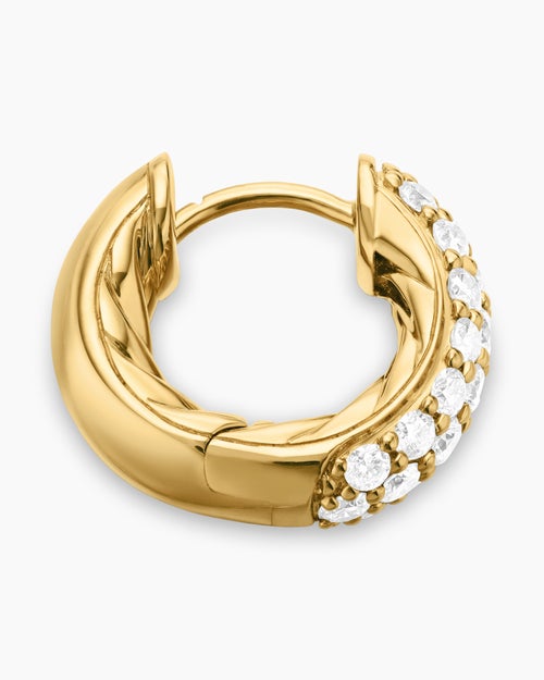 Womens DY Mercer® Micro Hoop Earrings in 18K Yellow Gold with Diamonds, 13.5mm