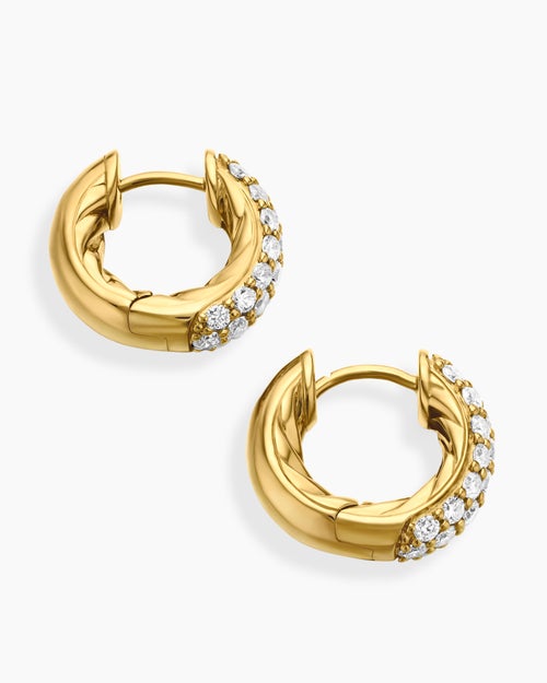 Womens DY Mercer® Micro Hoop Earrings in 18K Yellow Gold with Diamonds, 13.5mm