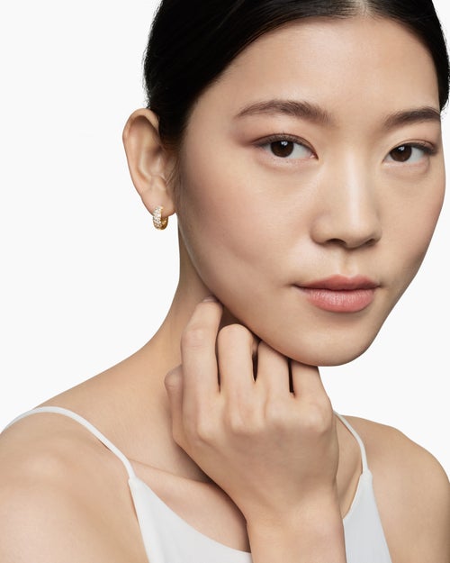 Womens DY Mercer® Micro Hoop Earrings in 18K Yellow Gold with Diamonds, 13.5mm