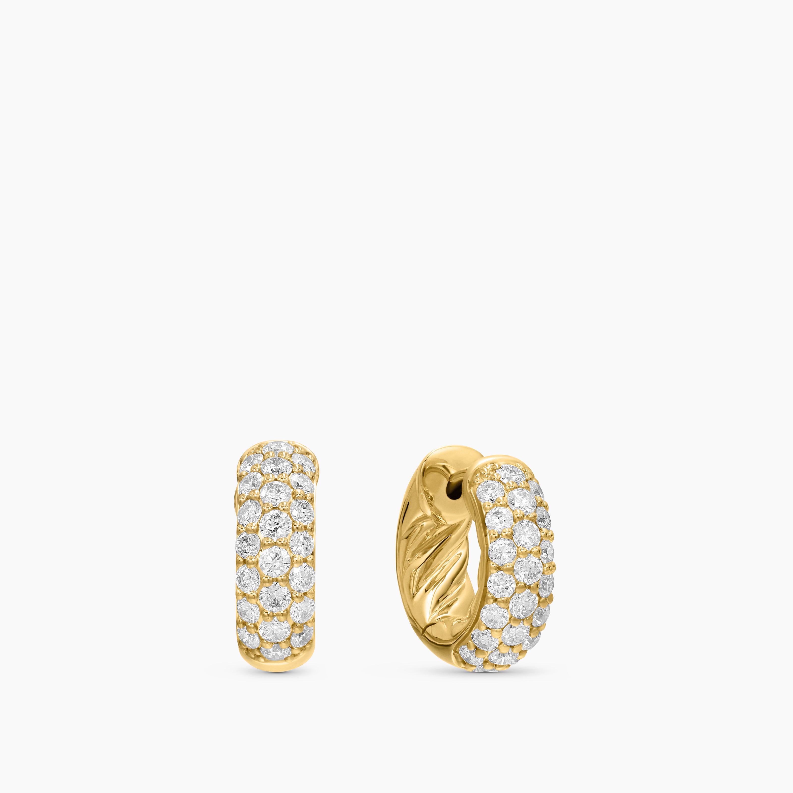 Womens DY Mercer&reg; Micro Hoop Earrings in 18K Yellow Gold with Diamonds, 13.5mm