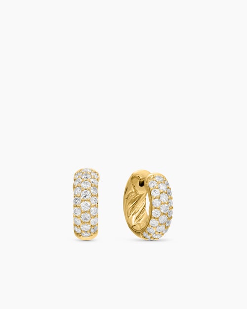 Womens DY Mercer® Micro Hoop Earrings in 18K Yellow Gold with Diamonds, 13.5mm