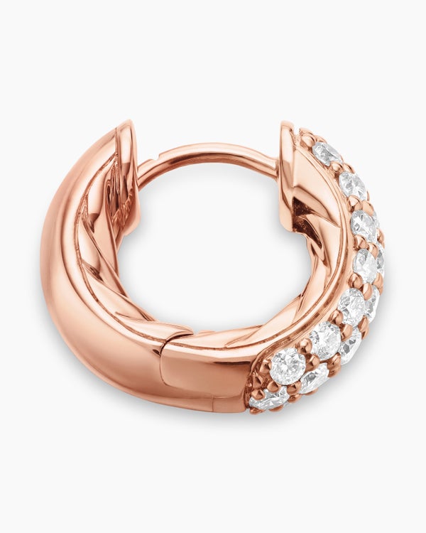 DY Mercer® Micro Hoop Earrings in 18K Rose Gold with Diamonds, 13.5mm