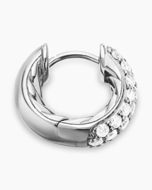 Womens DY Mercer® Micro Hoop Earrings in Sterling Silver with Diamonds, 13.5mm