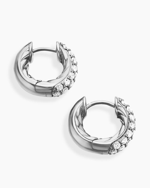 Womens DY Mercer® Micro Hoop Earrings in Sterling Silver with Diamonds, 13.5mm