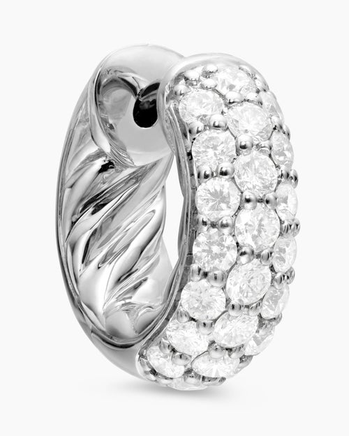 Womens DY Mercer® Micro Hoop Earrings in Sterling Silver with Diamonds, 13.5mm