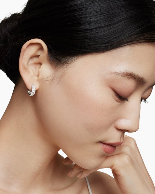 Womens DY Mercer® Micro Hoop Earrings in Sterling Silver with Diamonds, 13.5mm