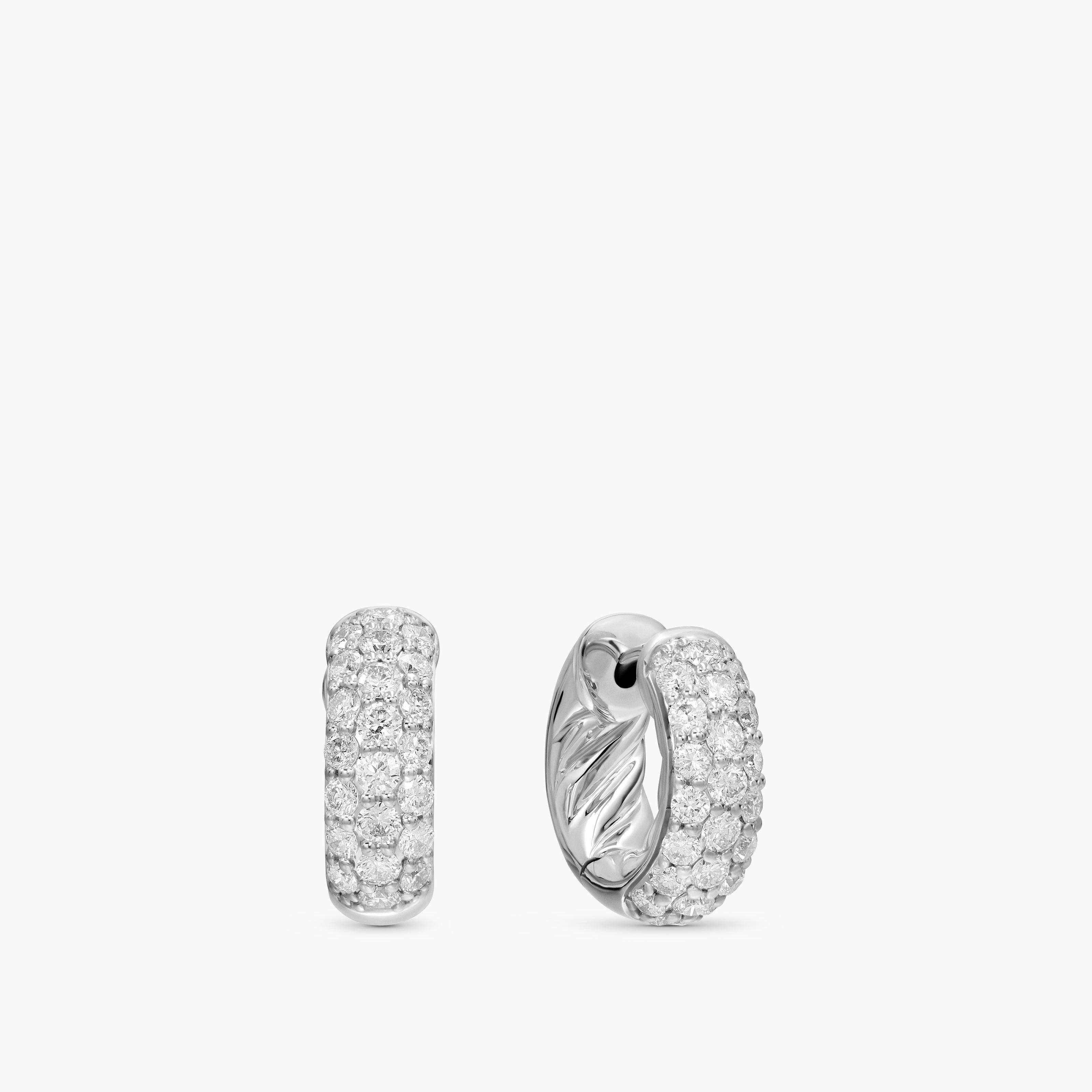 Womens DY Mercer&reg; Micro Hoop Earrings in Sterling Silver with Diamonds, 13.5mm