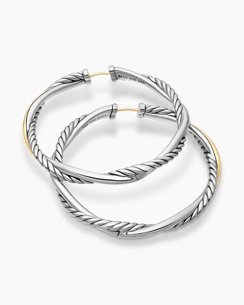 Womens Infinity Hoop Earrings in Sterling Silver with 14K Yellow Gold, 42mm