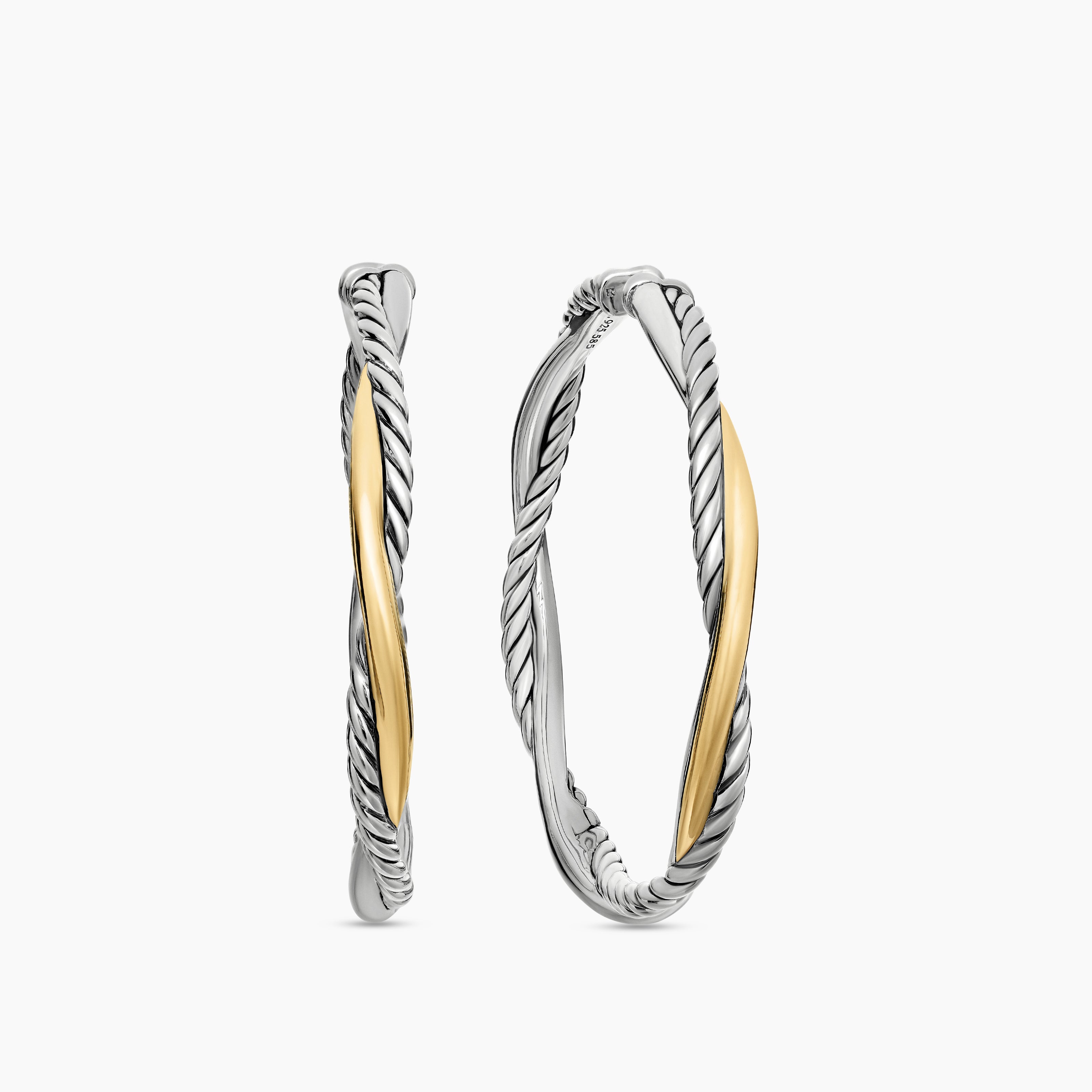 Womens Infinity Hoop Earrings in Sterling Silver with 14K Yellow Gold, 42mm
