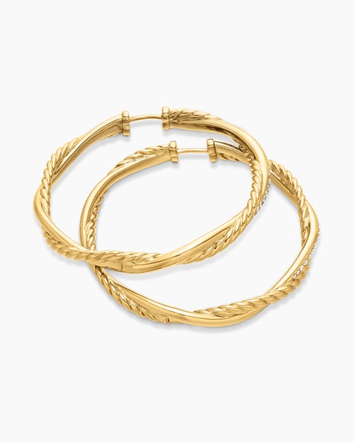 Womens Infinity Hoop Earrings in 18K Yellow Gold with Diamonds, 42mm