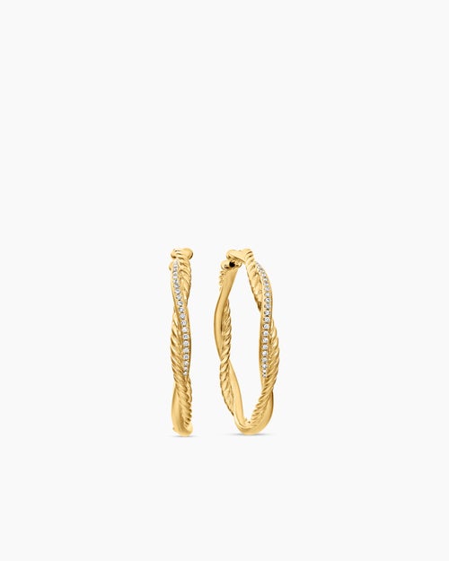 Womens Infinity Hoop Earrings in 18K Yellow Gold with Diamonds, 42mm
