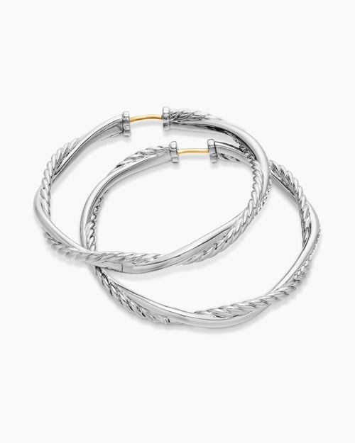 Womens Infinity Hoop Earrings in Sterling Silver with Diamonds, 42mm