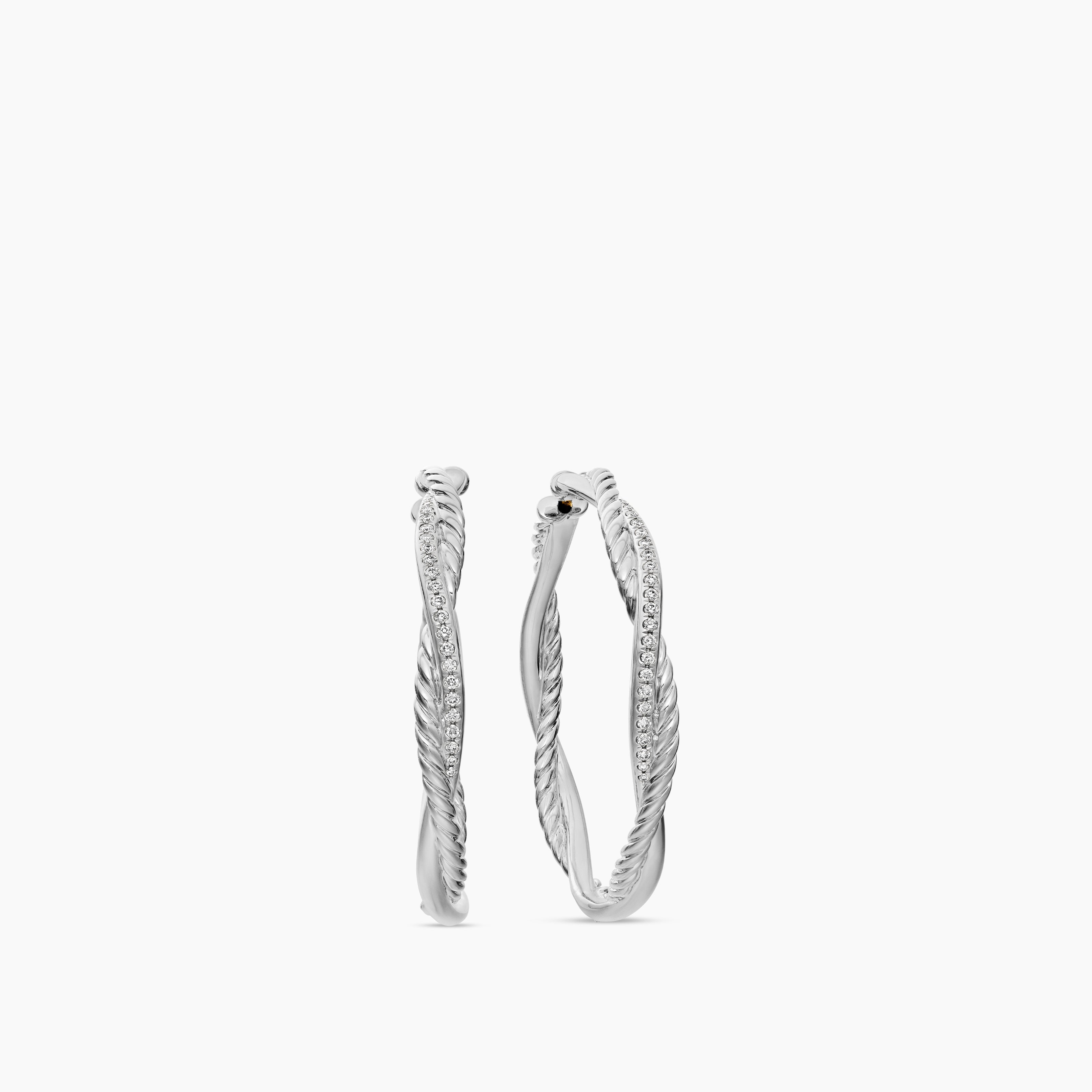 Womens Infinity Hoop Earrings in Sterling Silver with Diamonds, 42mm