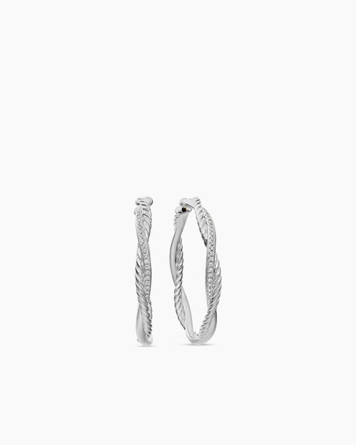 Womens Infinity Hoop Earrings in Sterling Silver with Diamonds, 42mm