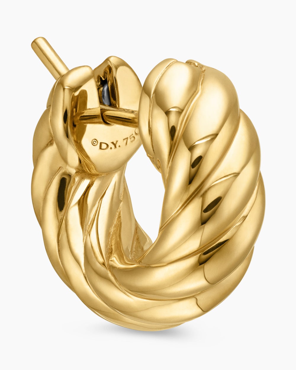 Womens Sculpted Cable Hoop Earrings in 18K Yellow Gold, 14.4mm