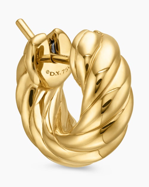 Womens Sculpted Cable Hoop Earrings in 18K Yellow Gold, 14.4mm