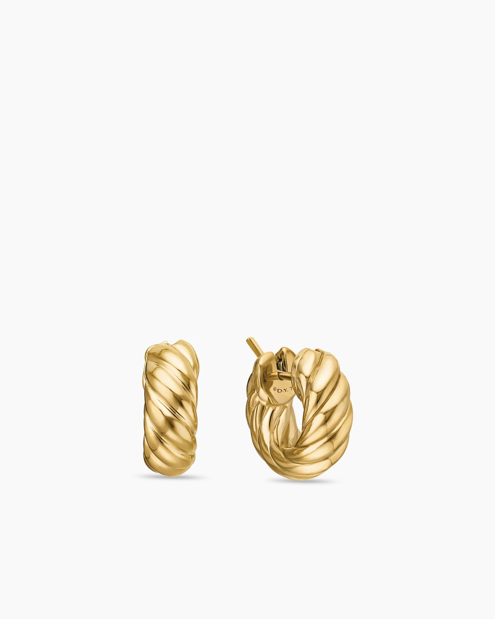 Womens Sculpted Cable Hoop Earrings in 18K Yellow Gold, 14.4mm