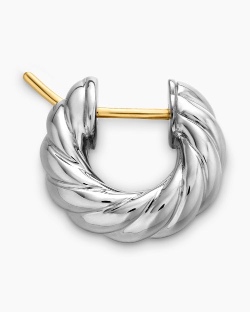 Womens Sculpted Cable Hoop Earrings in Sterling Silver, 14.4mm