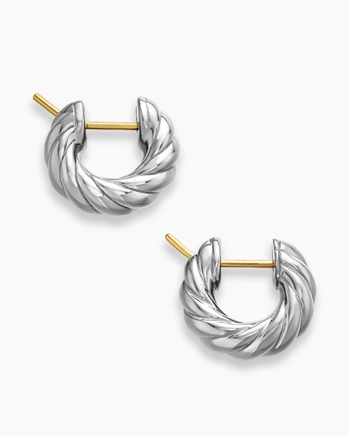 Womens Sculpted Cable Hoop Earrings in Sterling Silver, 14.4mm
