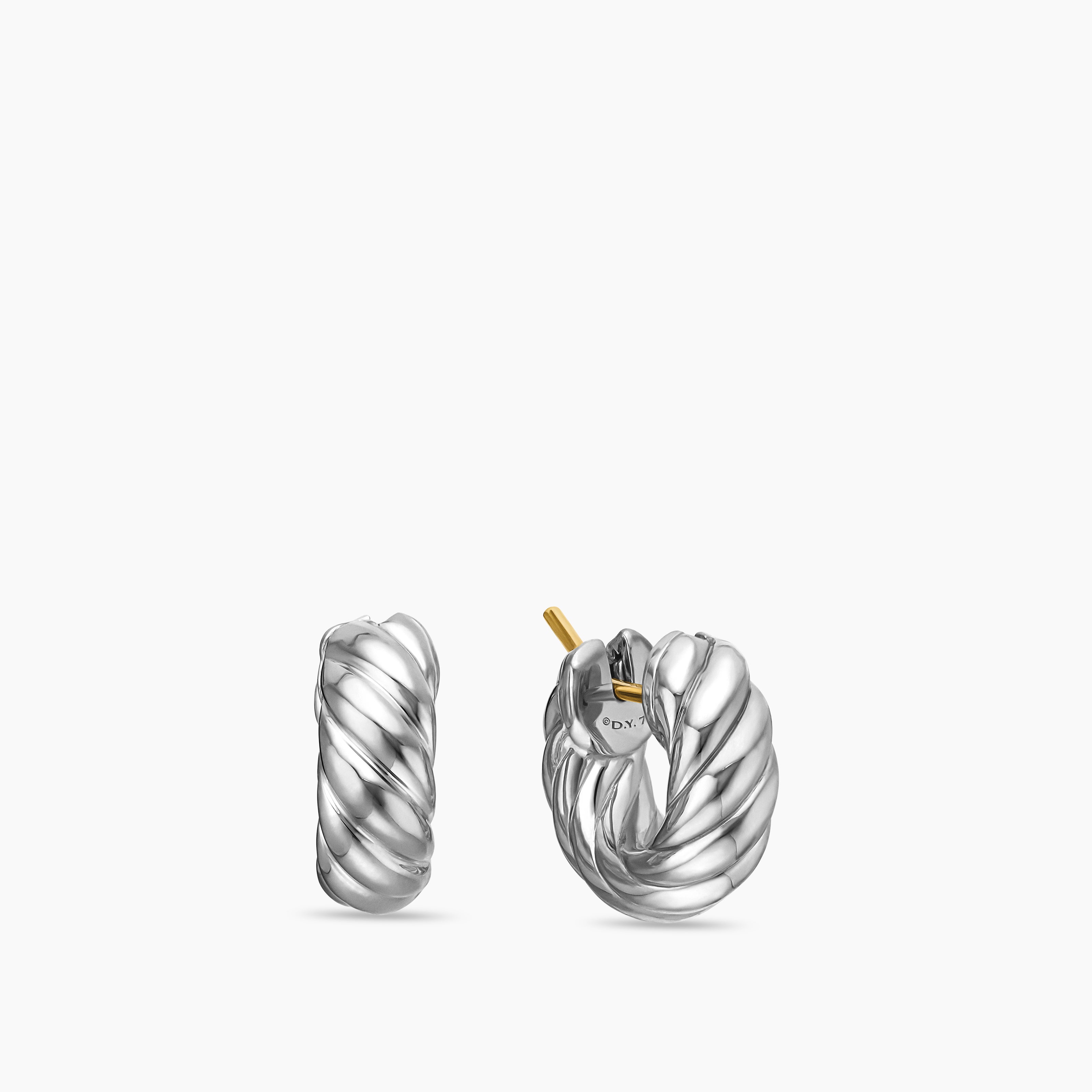 Womens Sculpted Cable Hoop Earrings in Sterling Silver, 14.4mm