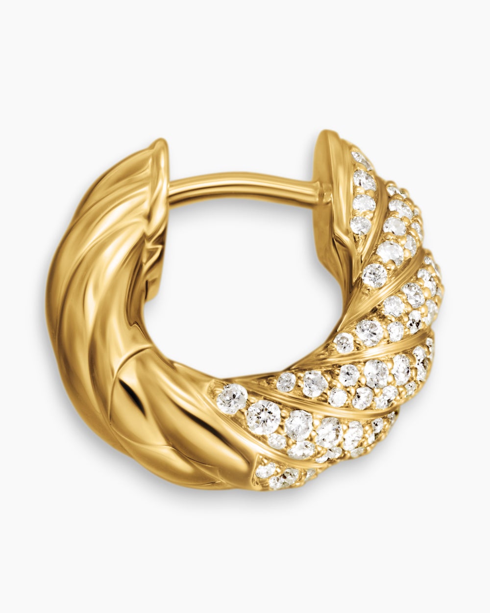 Womens Sculpted Cable Hoop Earrings in 18ct Yellow Gold with Diamonds, 14.4mm