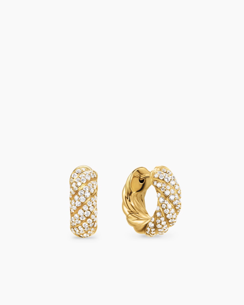 Womens Sculpted Cable Hoop Earrings in 18ct Yellow Gold with Diamonds, 14.4mm