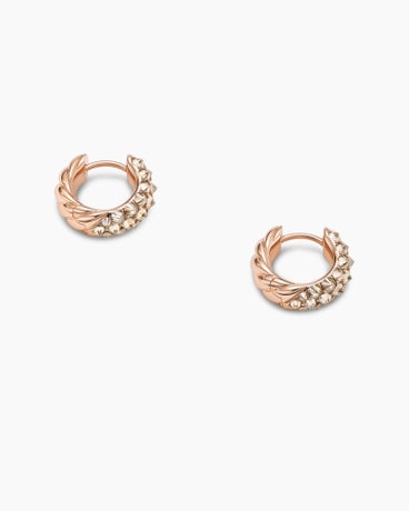Reverse Set Huggie Hoop Earrings in 18K Rose Gold with Cognac Diamonds, 14mm
