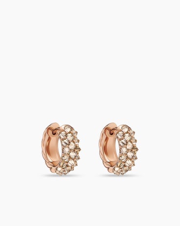 Reverse Set Huggie Hoop Earrings in 18K Rose Gold with Cognac Diamonds, 14mm