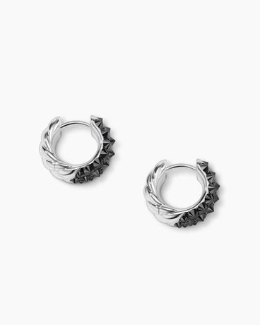 Reverse Set Huggie Hoop Earrings in 18K White Gold with Black Diamonds, 14mm