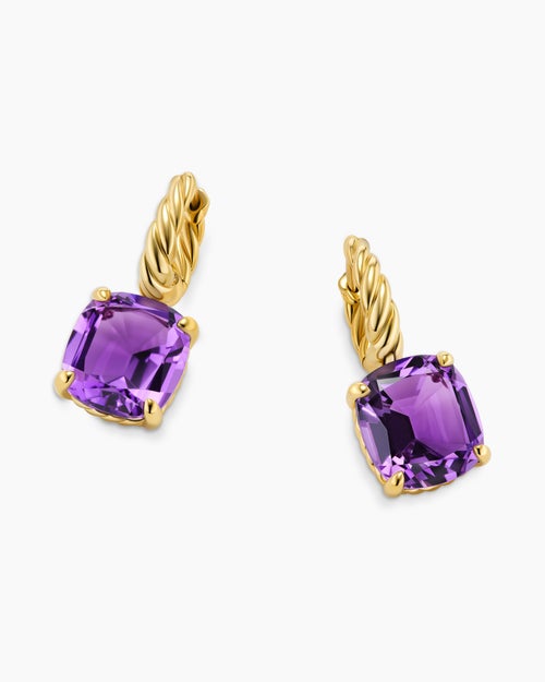 Womens Marbella Drop Earrings in 18K Yellow Gold with Amethyst, 11mm