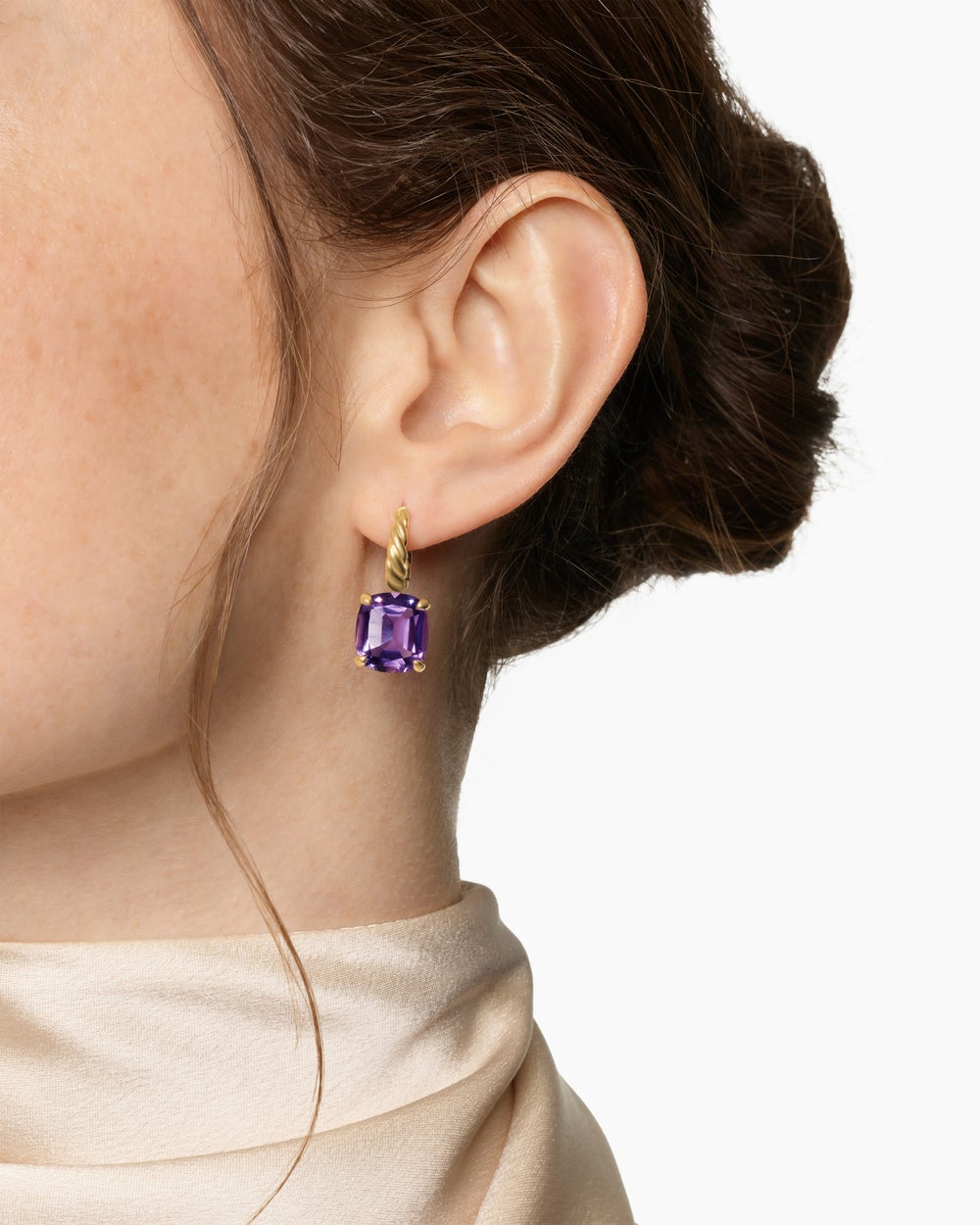 Womens DY Marbella™ Drop Earrings in 18K Yellow Gold with Amethyst, 11mm