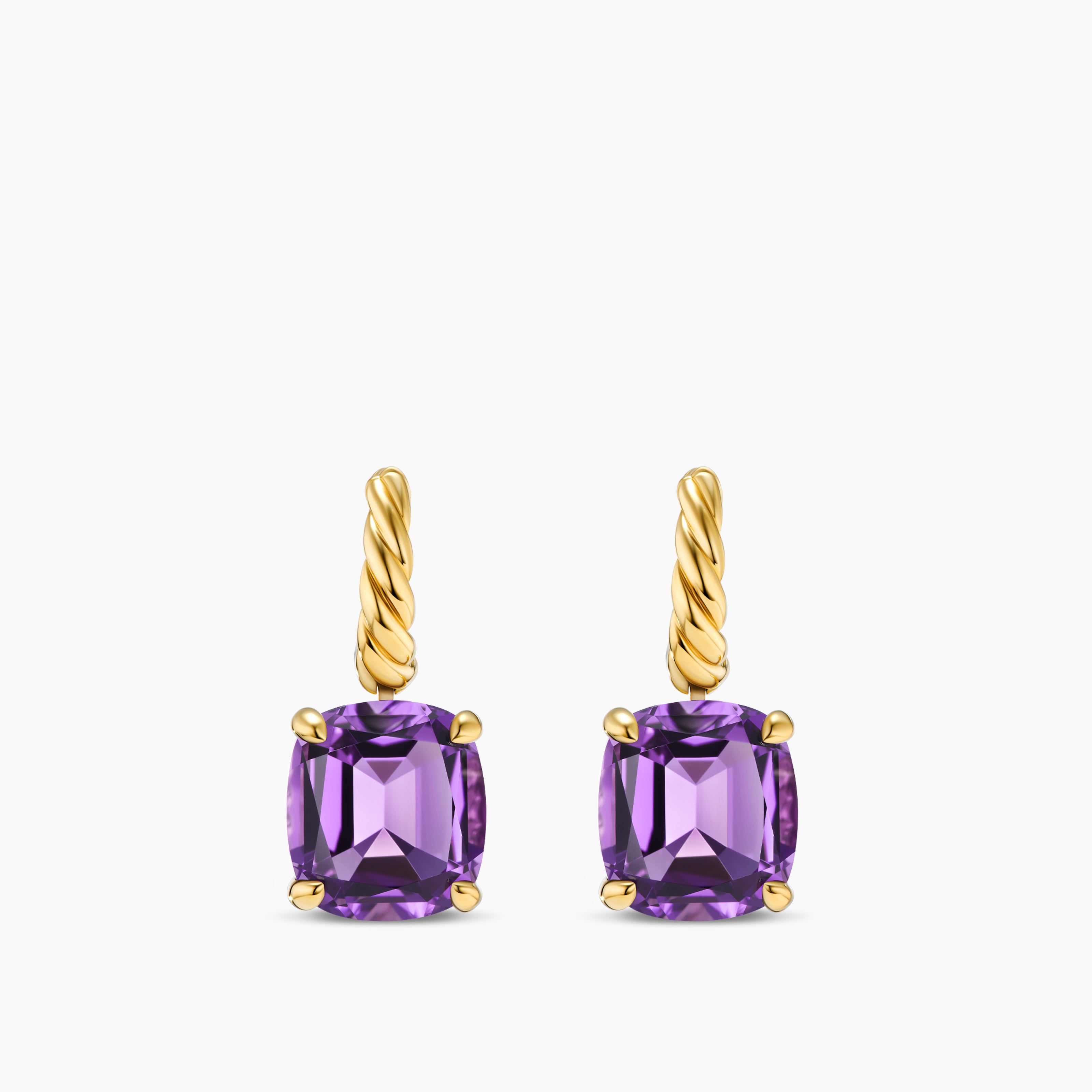 Womens Marbella Drop Earrings in 18K Yellow Gold with Amethyst, 11mm