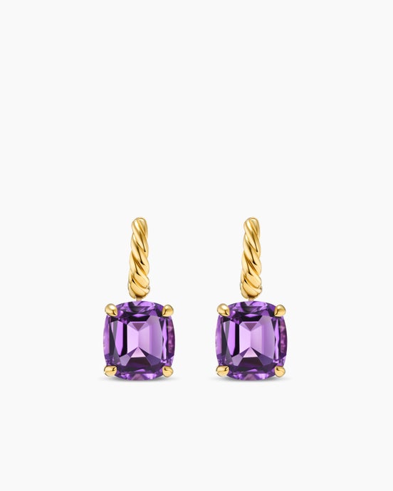 Marbella Drop Earrings in 18ct Yellow Gold with Amethyst, 11mm