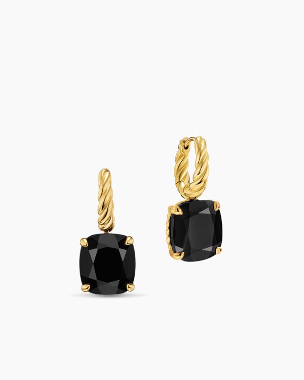 Boucles d’oreilles pendantes Marbella en or jaune 18 carats avec onyx noir, 11 mm