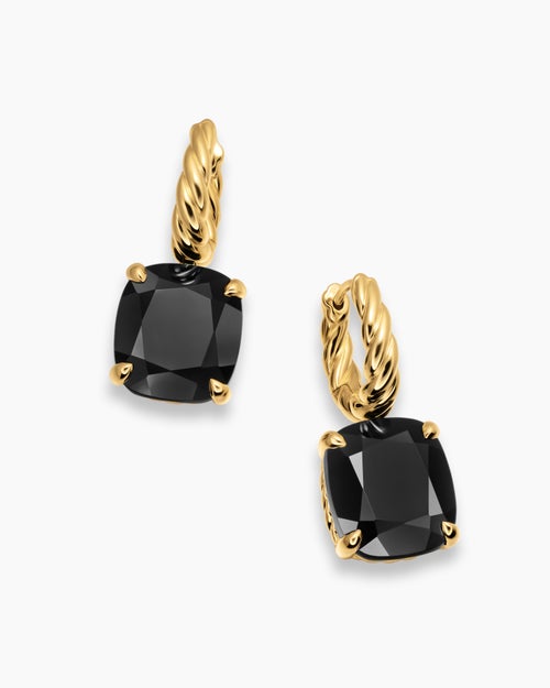 Womens Marbella Drop Earrings in 18K Yellow Gold with Black Onyx, 11mm