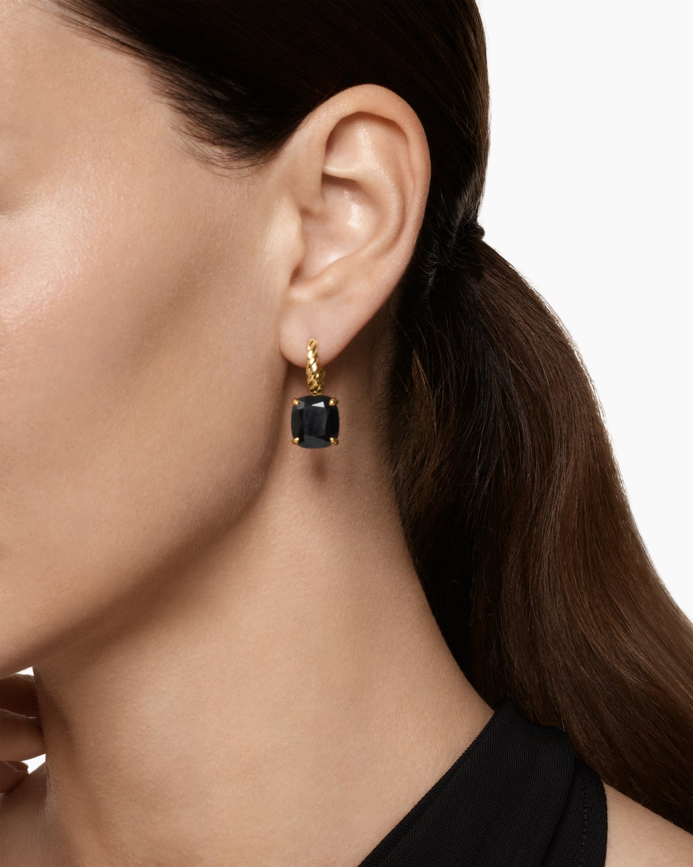 Womens Marbella Drop Earrings in 18K Yellow Gold with Black Onyx, 11mm