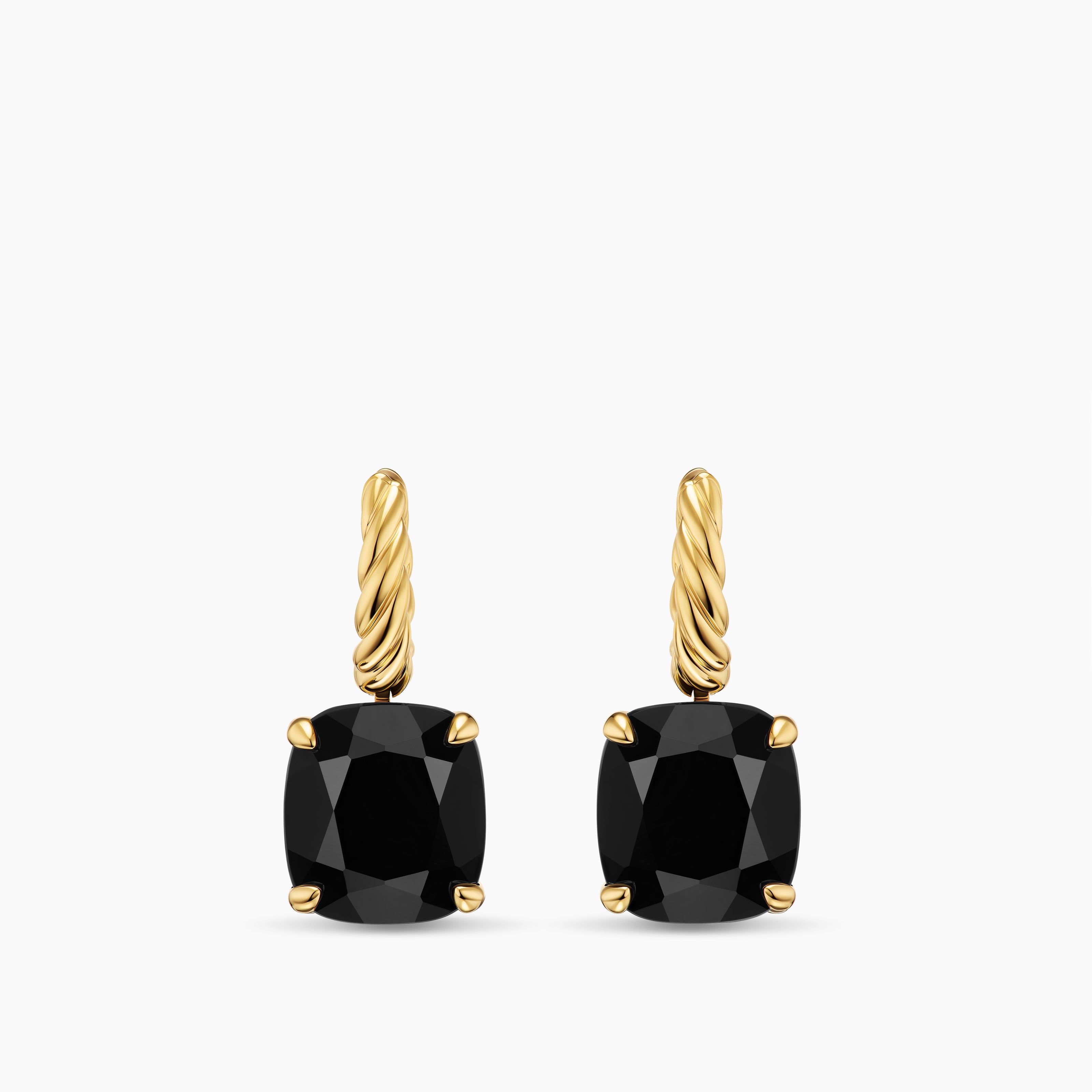 Womens Marbella Drop Earrings in 18K Yellow Gold with Black Onyx, 11mm