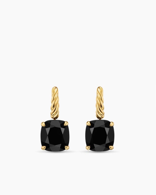 Womens Marbella Drop Earrings in 18K Yellow Gold with Black Onyx, 11mm