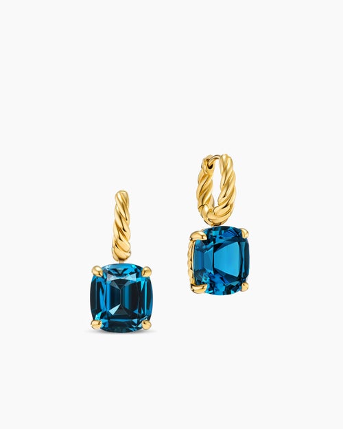 Womens Marbella Drop Earrings in 18K Yellow Gold with Hampton Blue Topaz, 11mm
