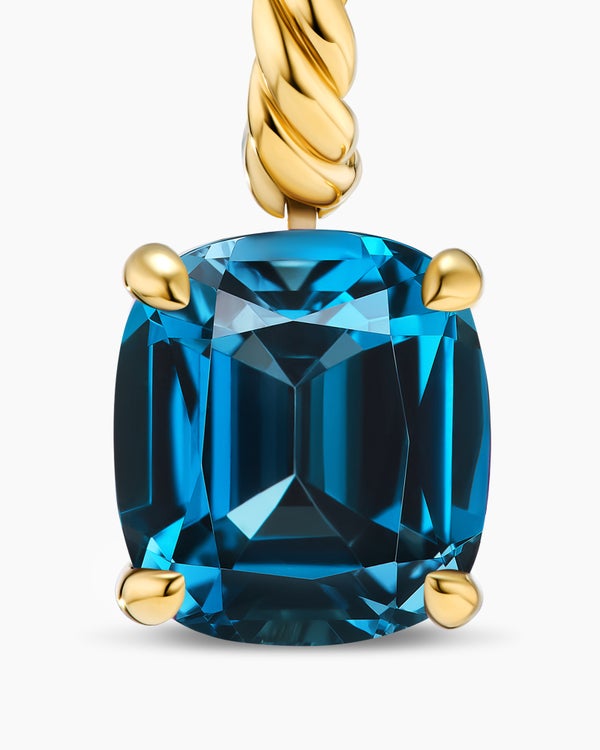 Boucles d’oreilles pendantes Marbella en or jaune 18 carats avec topaze bleue Hampton, 25 mm