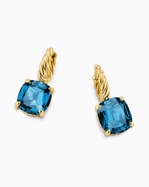 Womens Marbella Drop Earrings in 18K Yellow Gold with Hampton Blue Topaz, 11mm