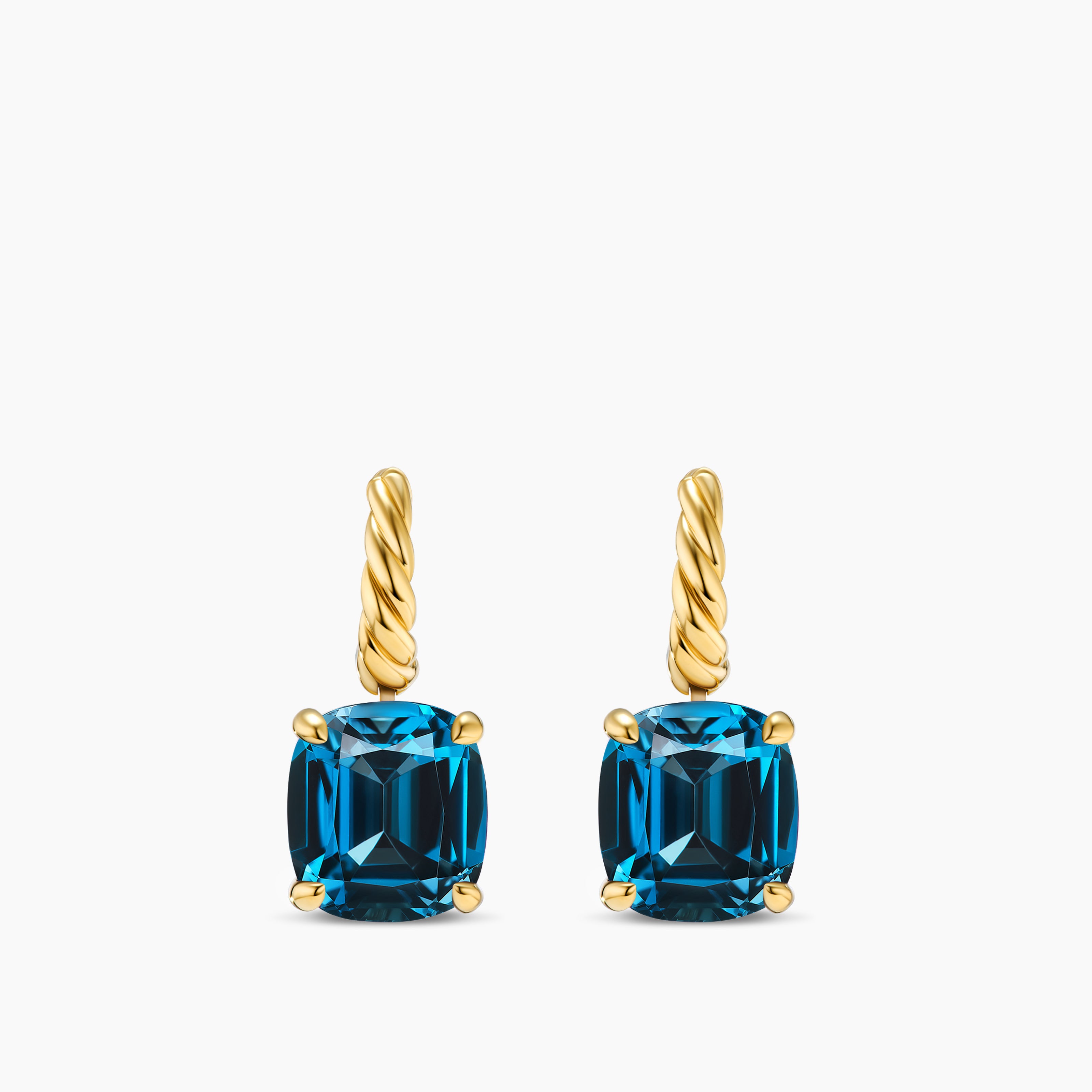 Womens Marbella Drop Earrings in 18K Yellow Gold with Hampton Blue Topaz, 11mm