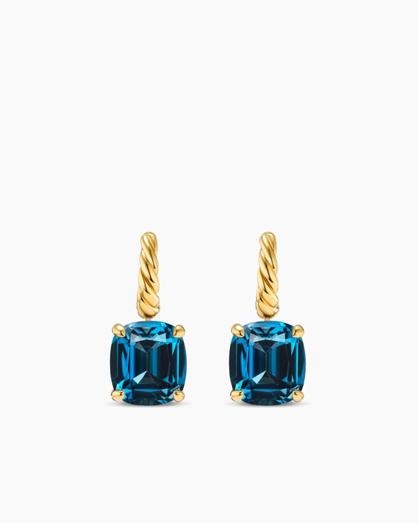 Boucles d’oreilles pendantes Marbella en or jaune 18 carats avec topaze bleue Hampton, 25 mm