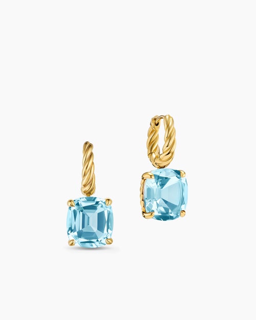 Womens Marbella Drop Earrings in 18K Yellow Gold with Sky Blue Topaz, 11mm